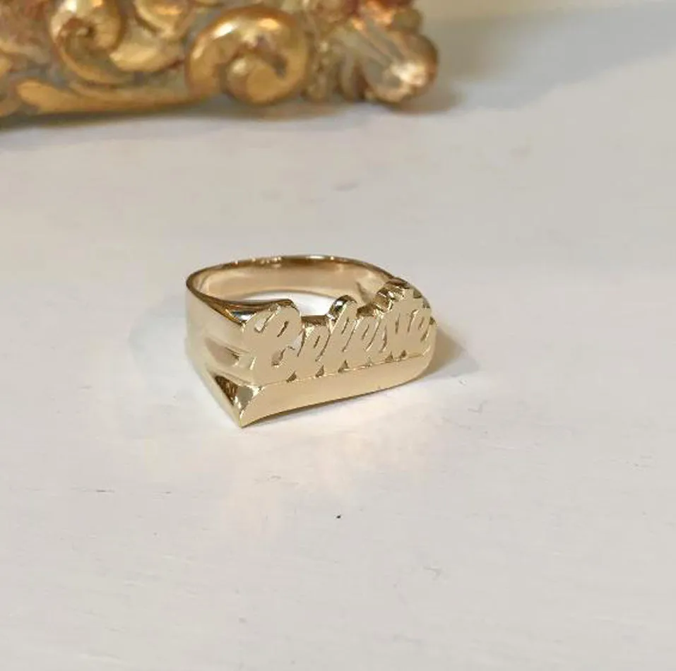 10K Gold Large Name Ring with Tail