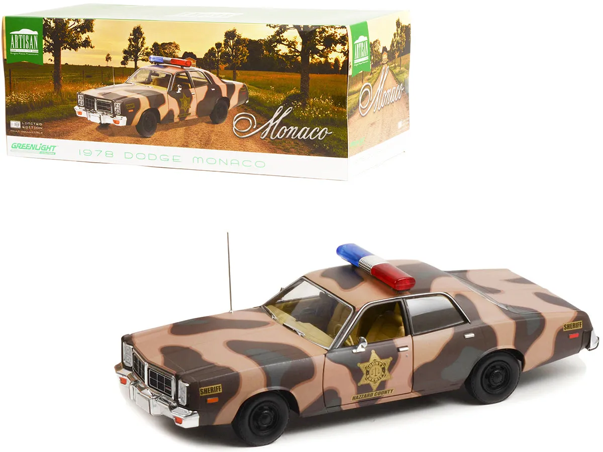 1978 Dodge Monaco Brown Camouflage Hazzard County Sheriff 1/18 Diecast Model Car by Greenlight