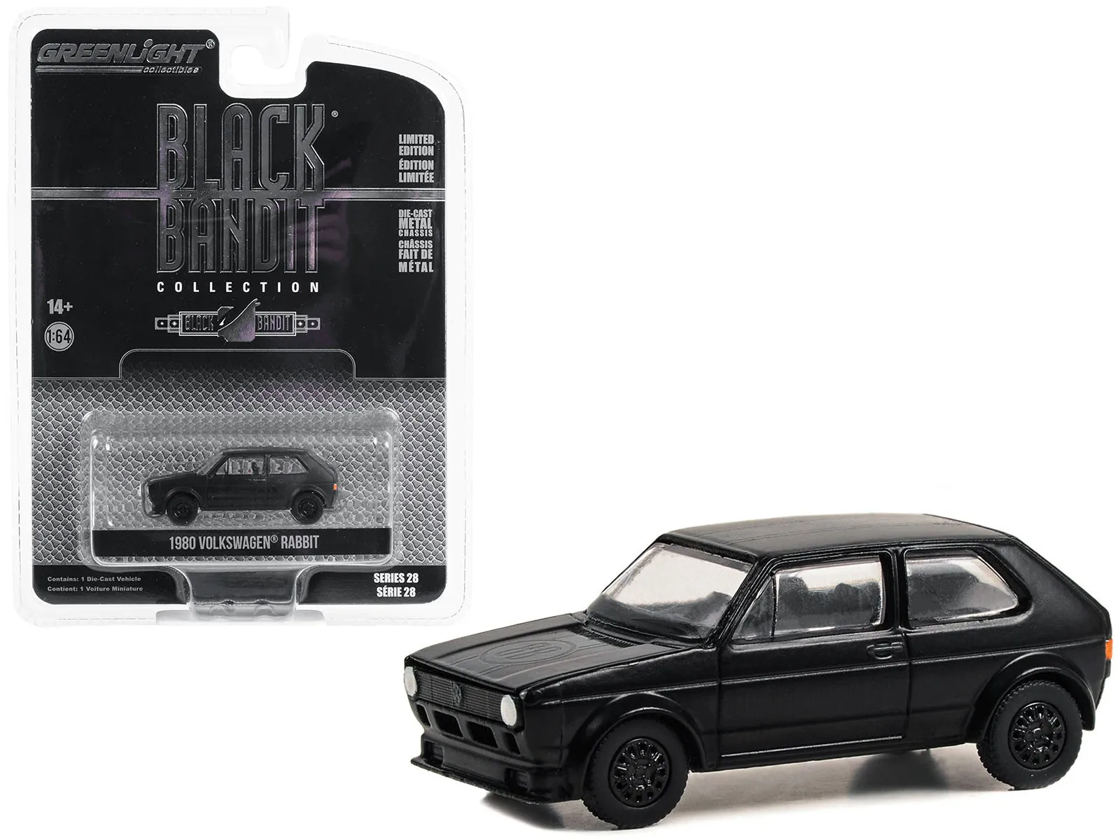 1980 Volkswagen Rabbit Widebody Black Bandit Series 28 1/64 Diecast Model Car by Greenlight