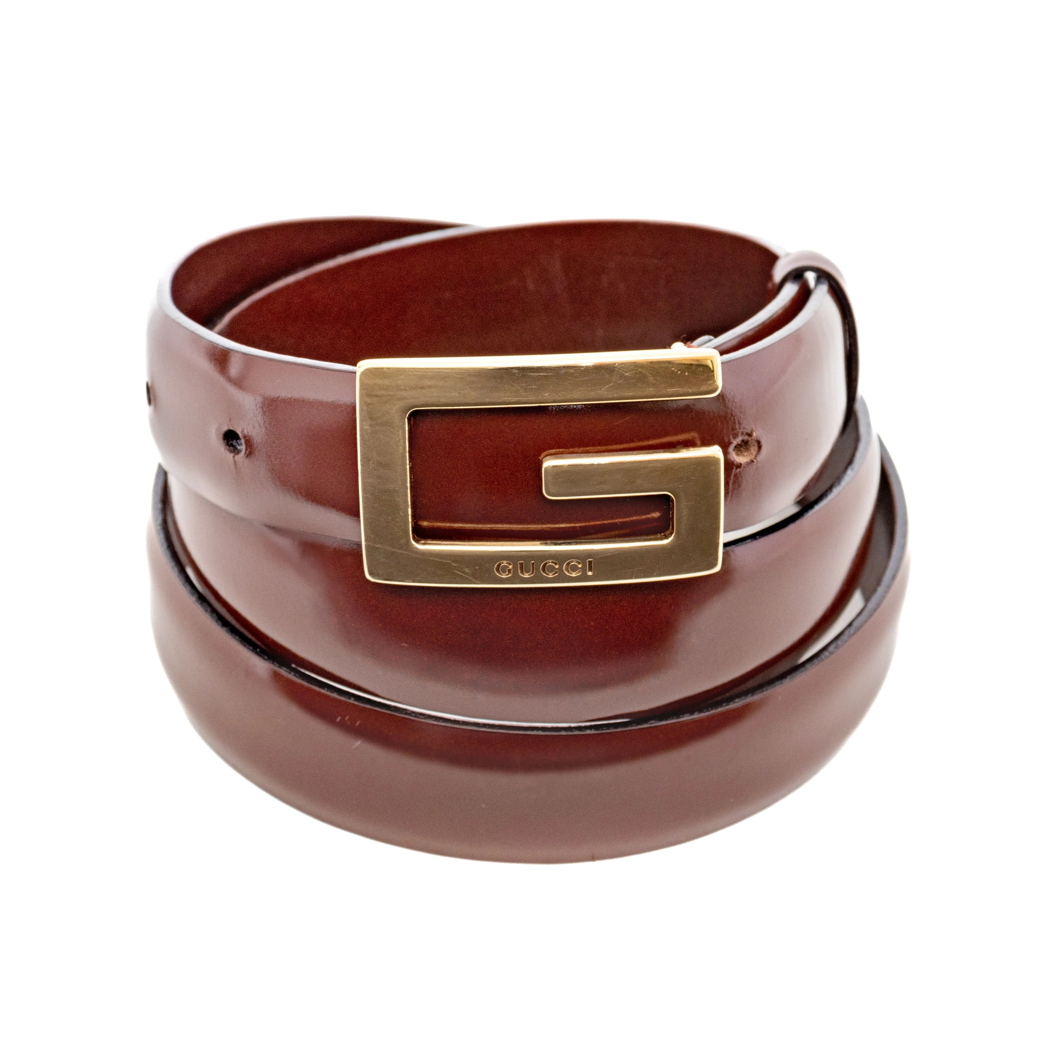 1990s Brown and Gold-Tone G Buckle Belt