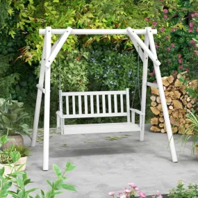 2-Person Wooden Outdoor Porch Swing with 500 lbs Weight Capacity-White