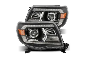 2005-11 Toyota Tacoma AlphaRex Pro Series LED Halogen Projector Headlights - Black