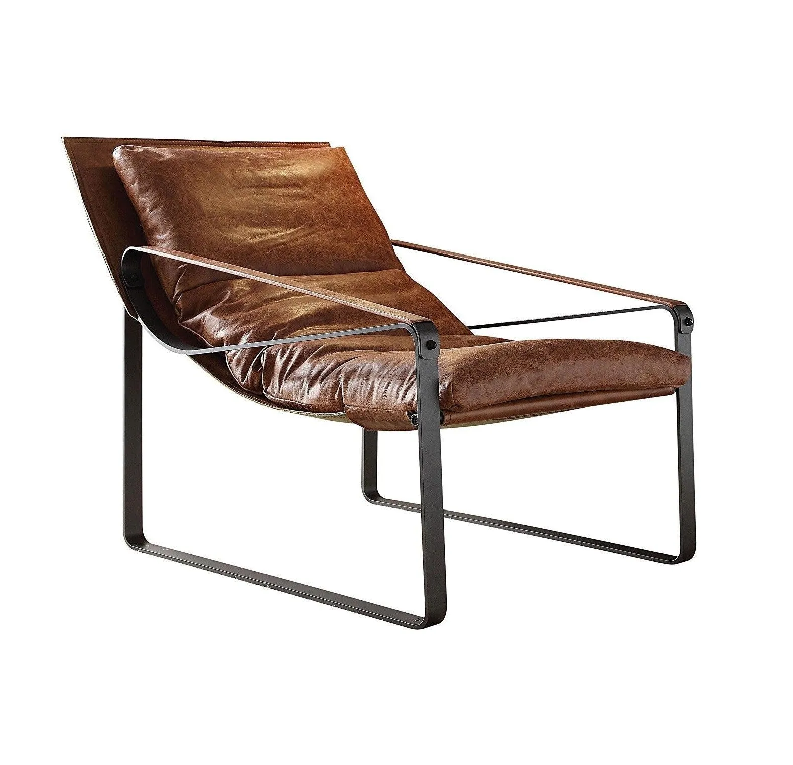 27 Brown Top Grain Leather And Steel Lounge Chair