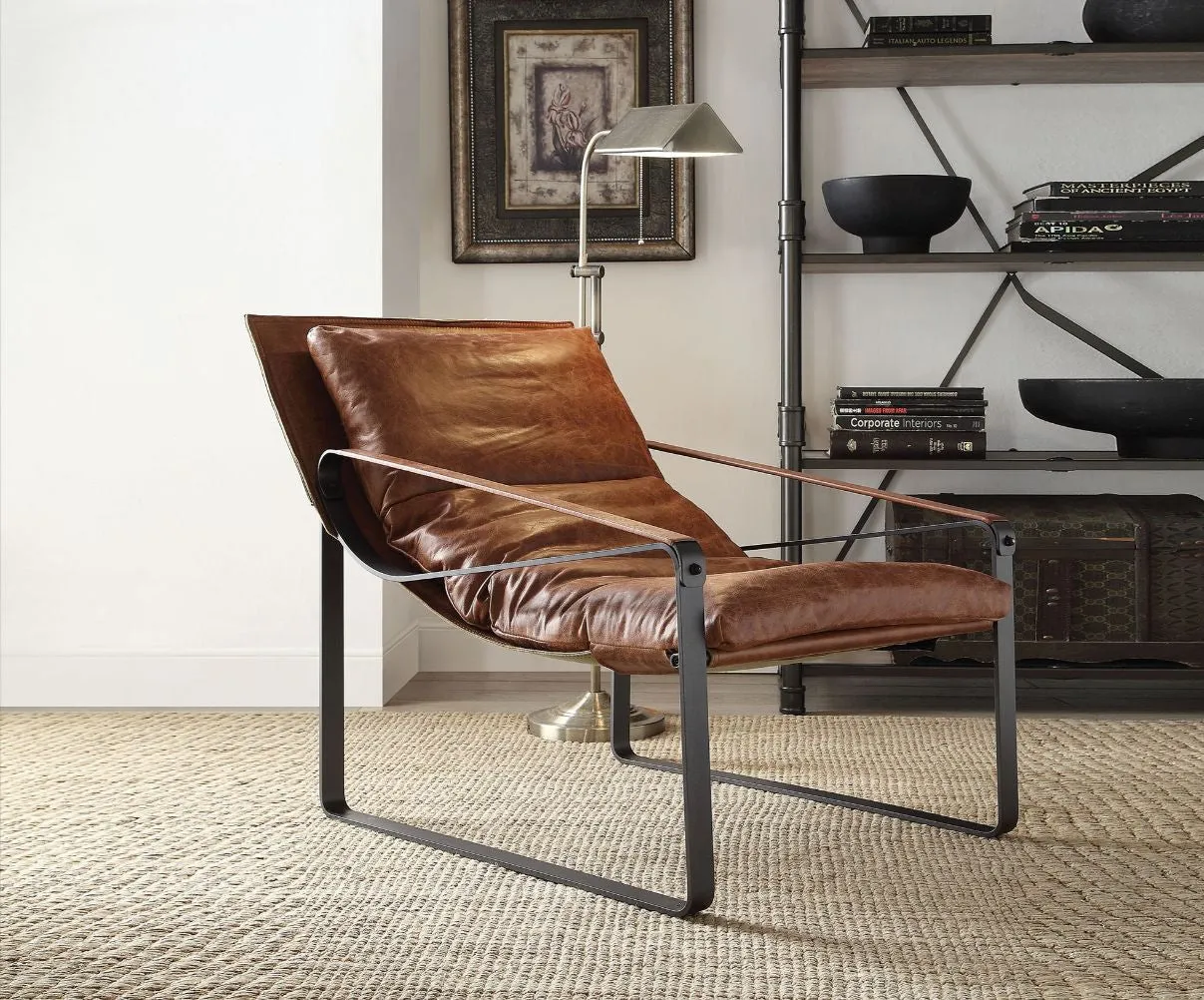 27 Brown Top Grain Leather And Steel Lounge Chair