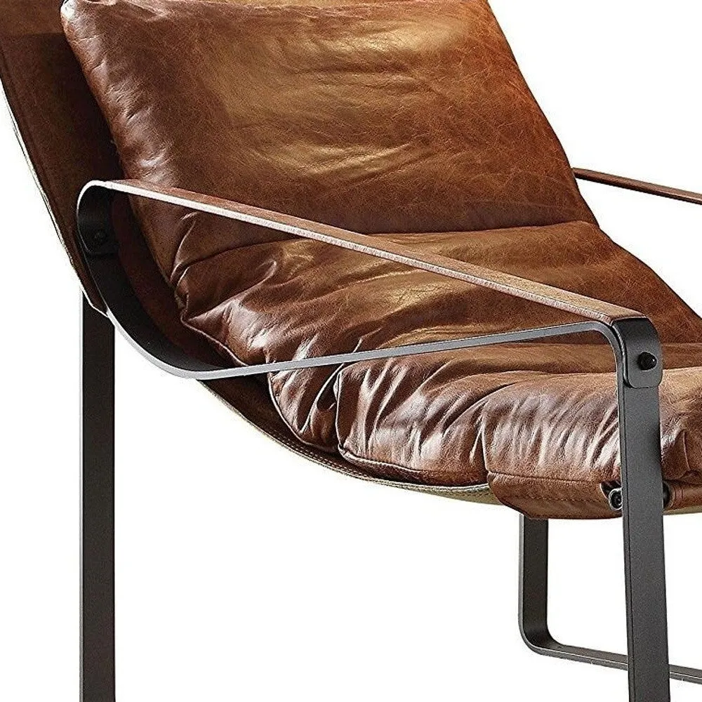 27 Brown Top Grain Leather And Steel Lounge Chair