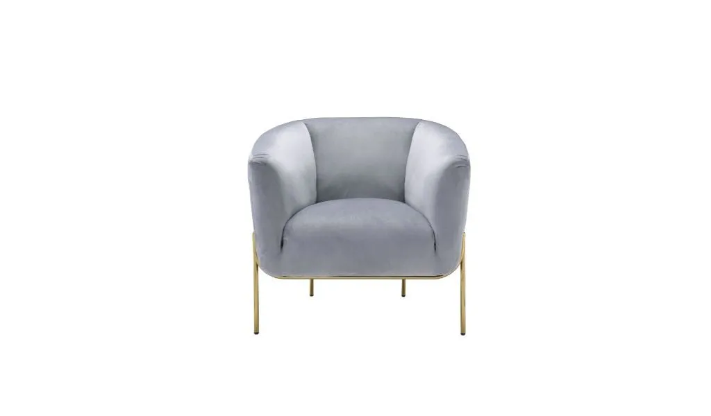 30 Gray Velvet And Gold Solid Color Barrel Chair