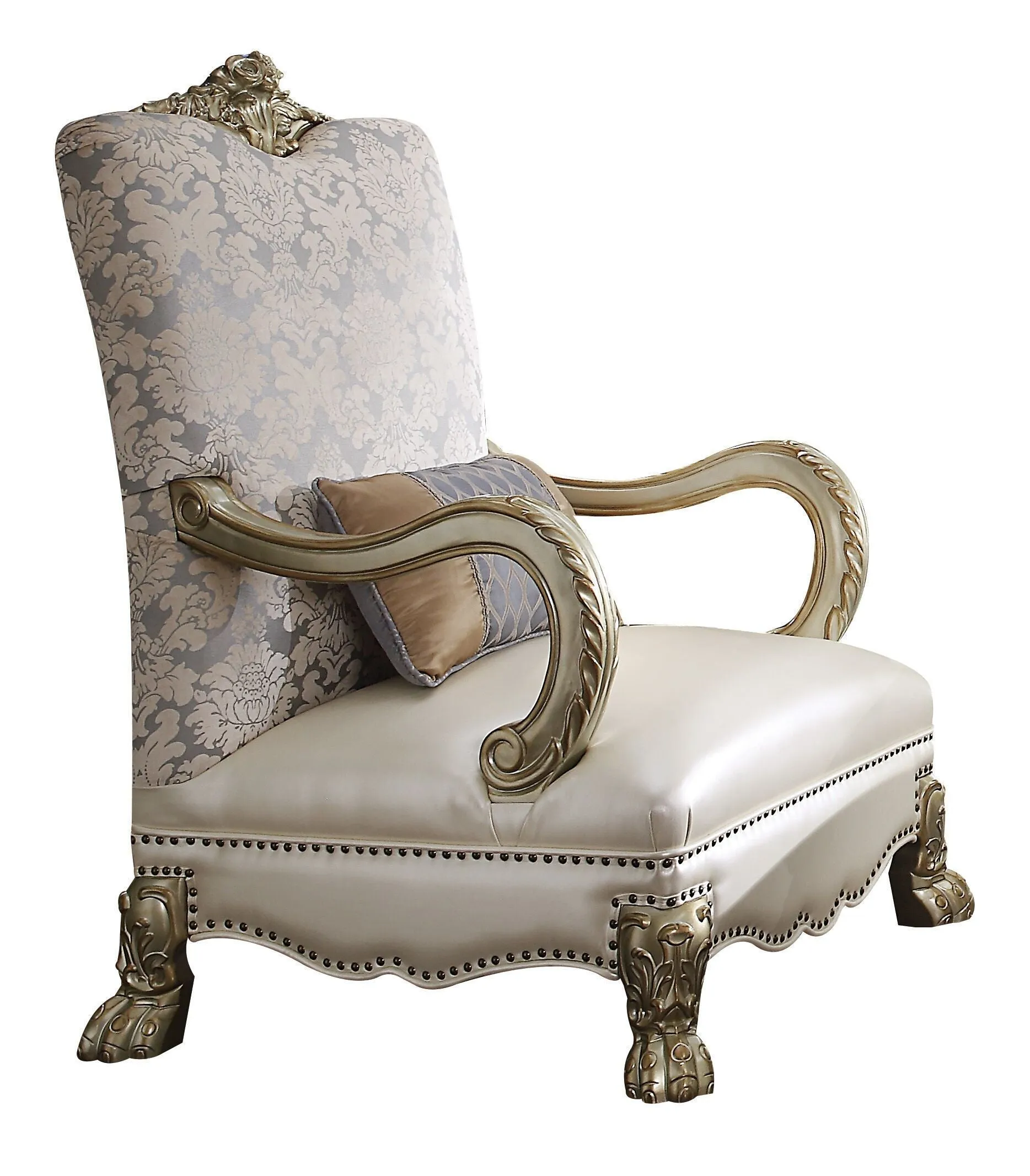 34 Pearl and Gold Faux Leather Damask Arm Chair