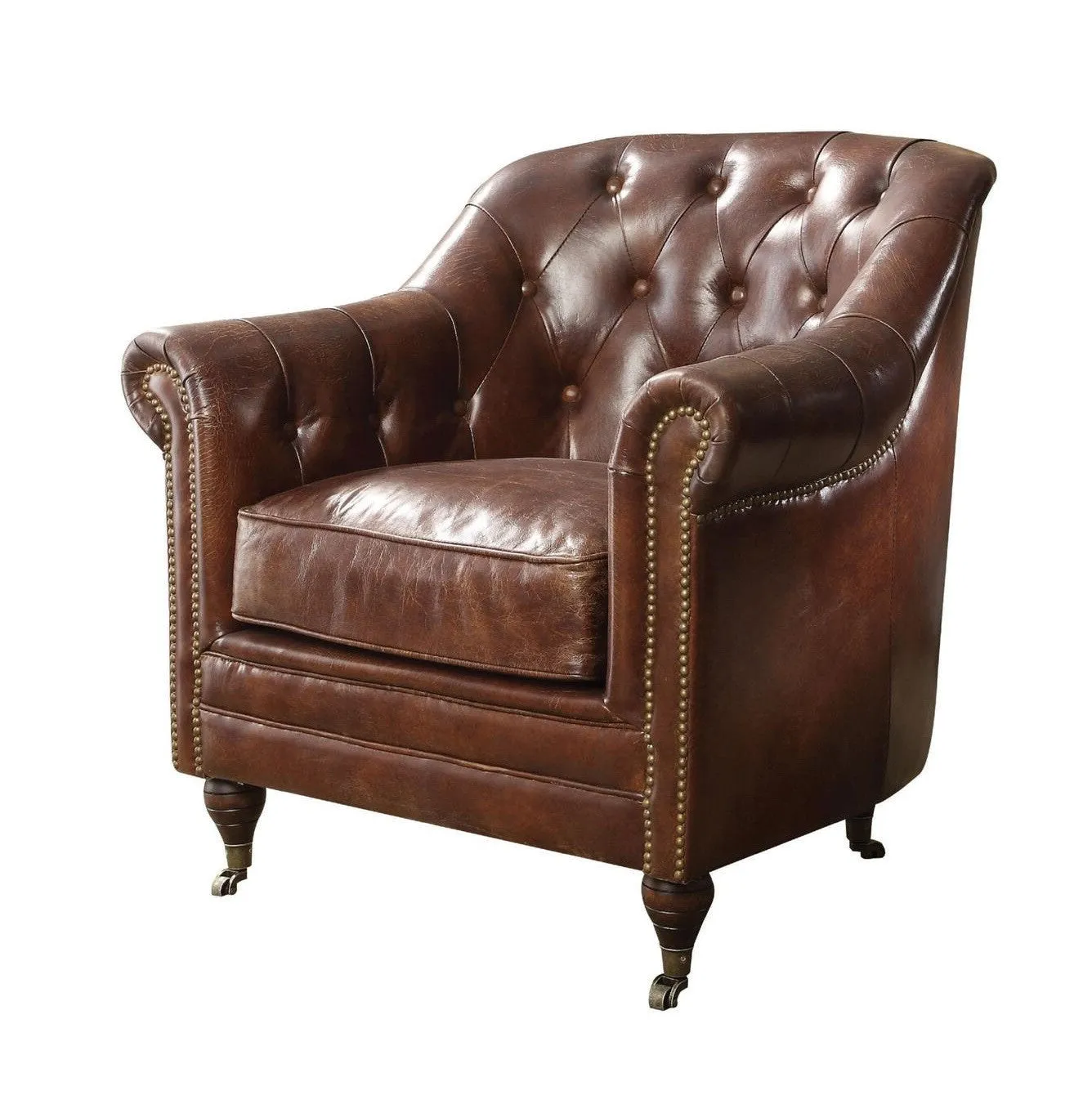 34 Top Grain Leather And Brown Tufted Chesterfield Chair