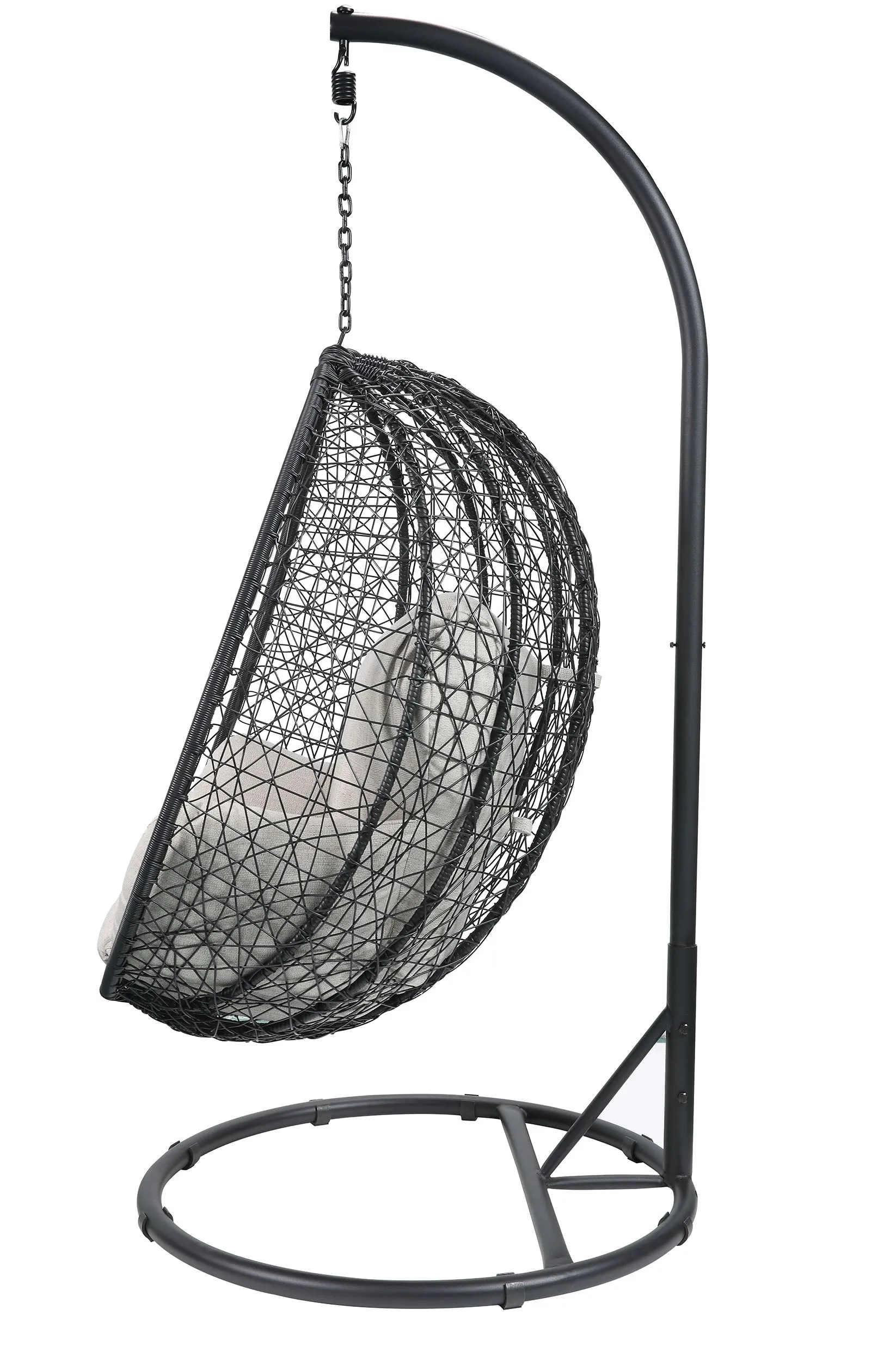 38 Black Metal Swing Chair With Beige Cushion