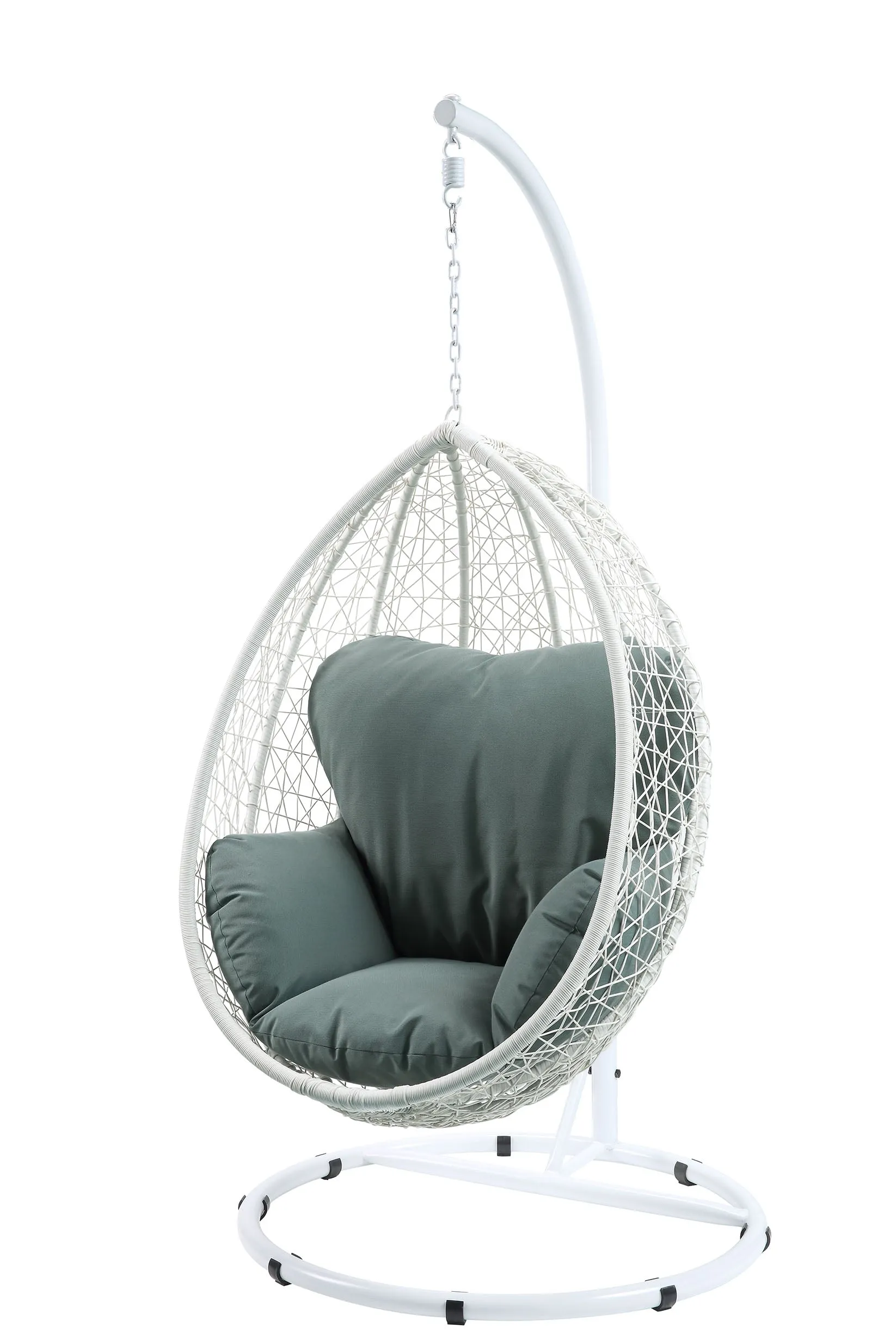 38 Black Metal Swing Chair With Beige Cushion