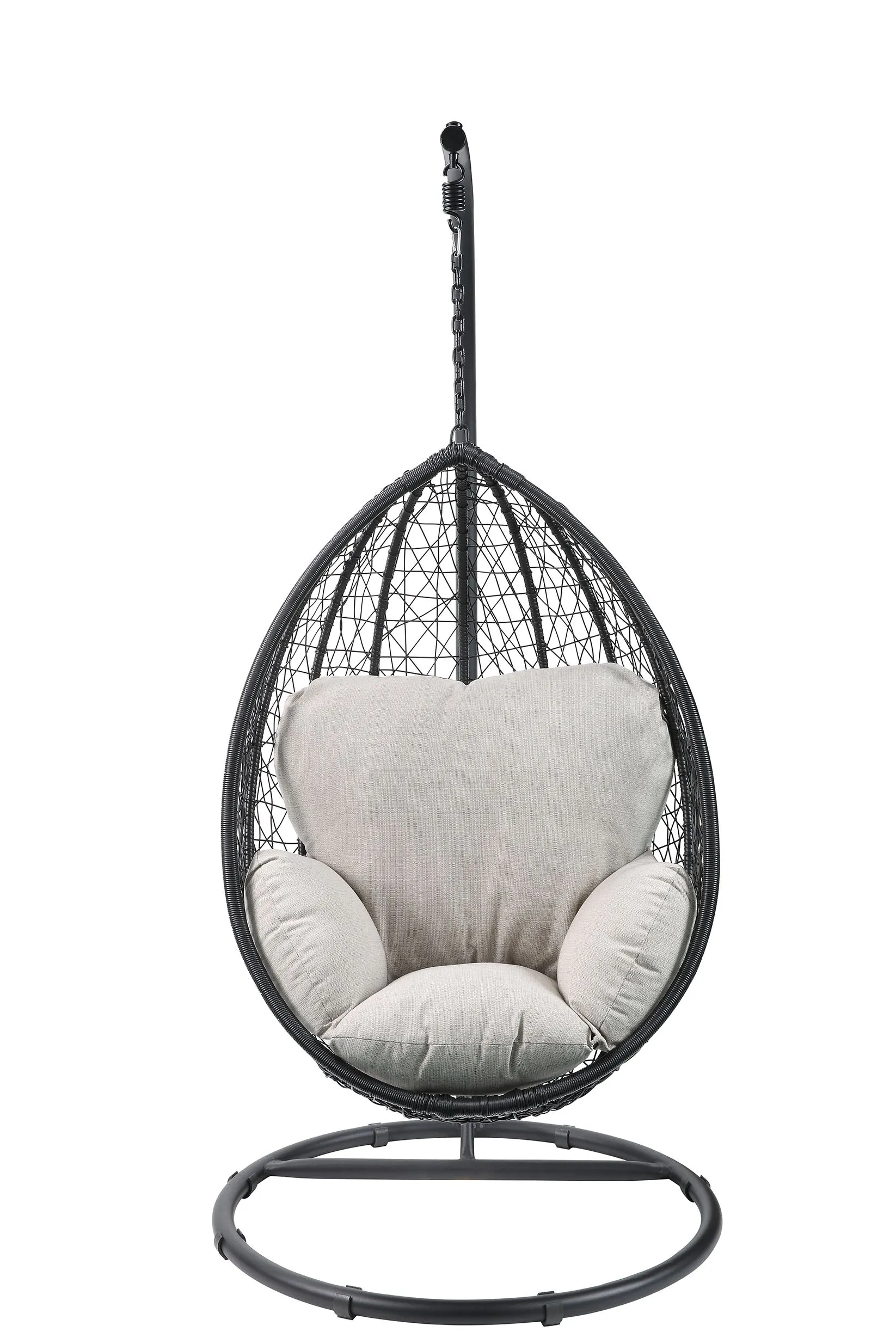 38 Black Metal Swing Chair With Beige Cushion