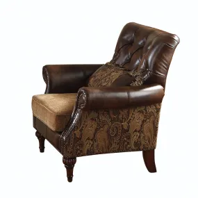 38 Brown And Black Faux Leather Floral Tufted Arm Chair