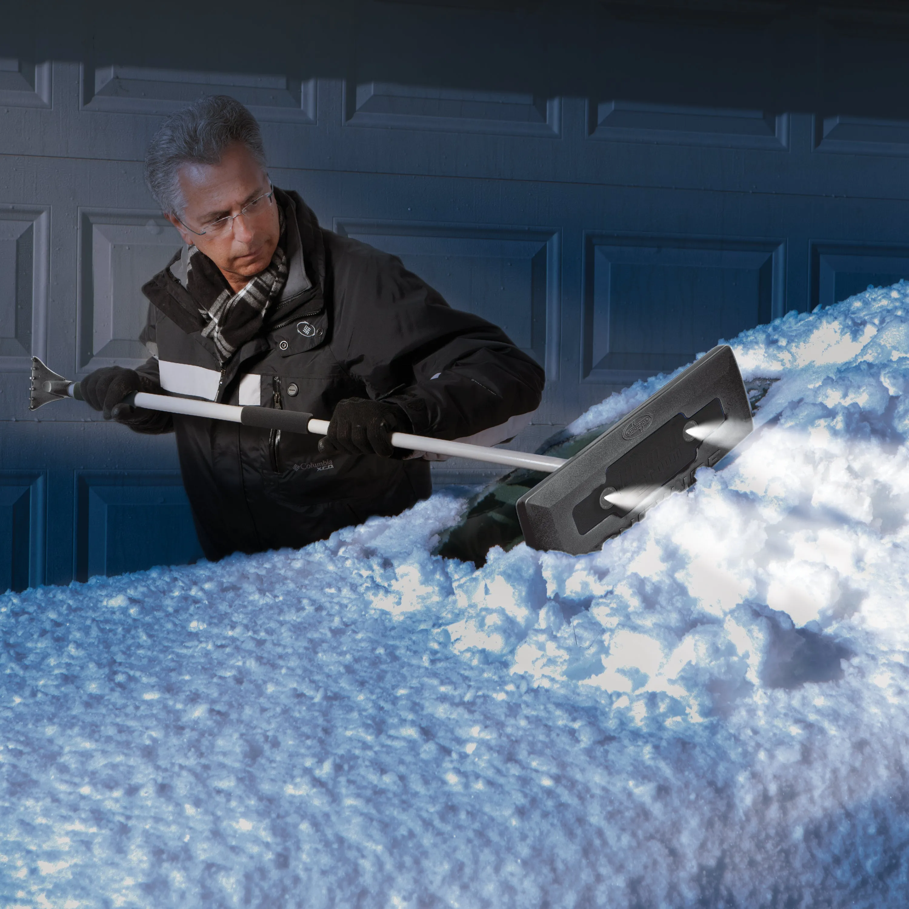 4-In-1 Telescoping Snow Broom   Ice Scraper | 18-Inch Foam Head | Headlights (Black)