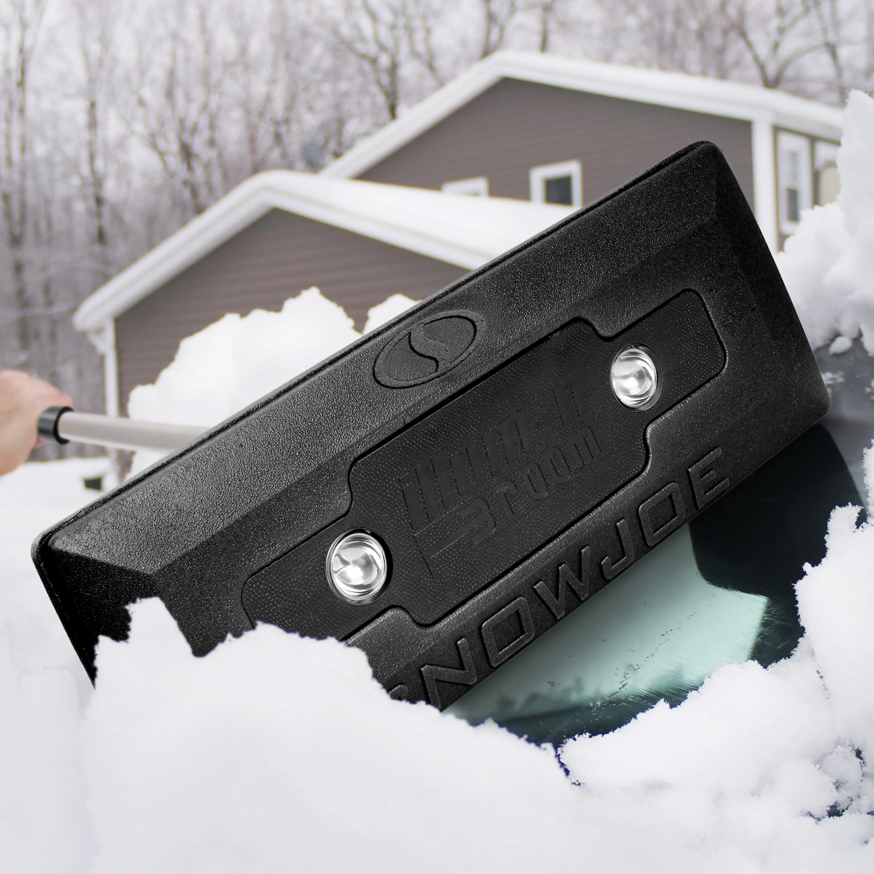 4-In-1 Telescoping Snow Broom   Ice Scraper | 18-Inch Foam Head | Headlights (Black)