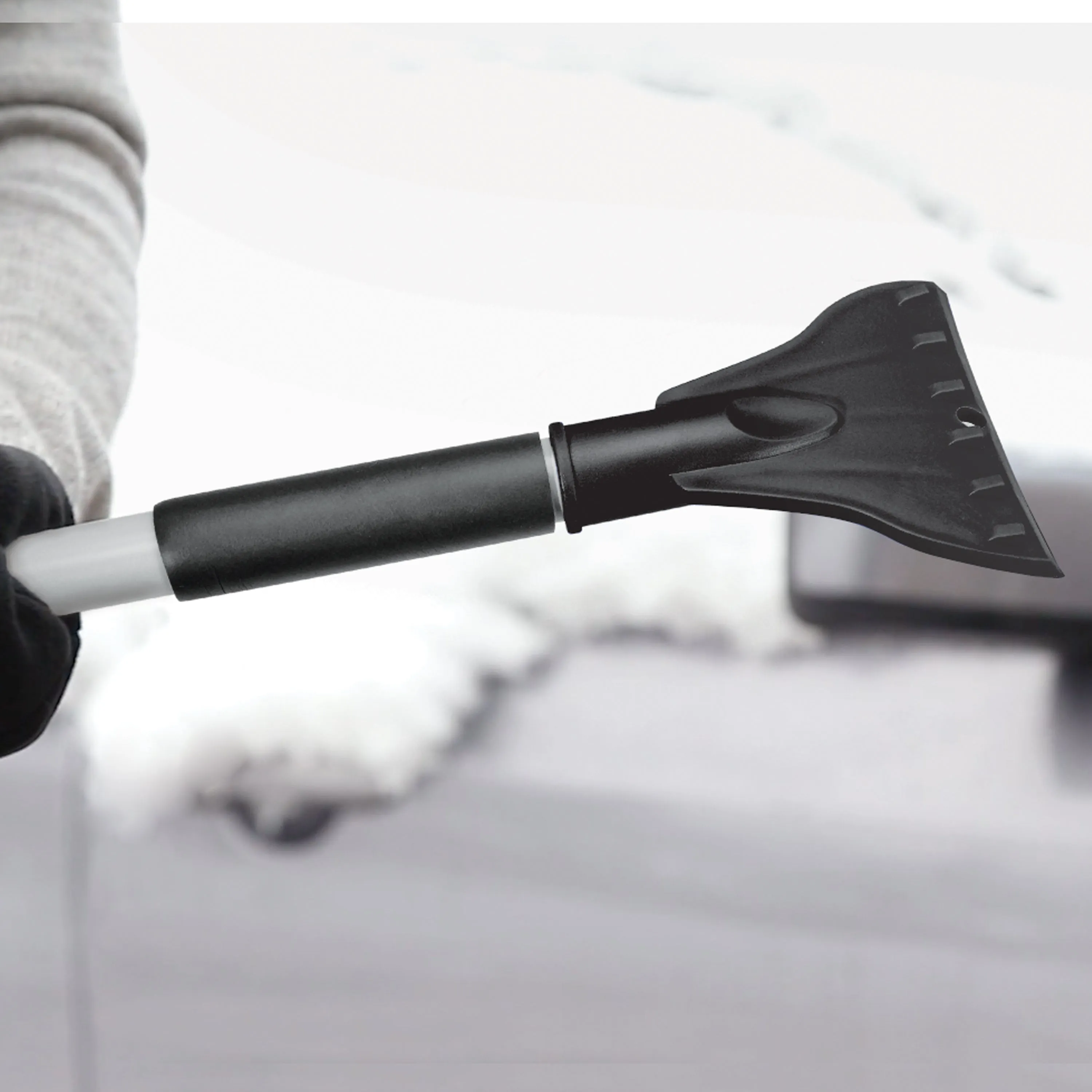 4-In-1 Telescoping Snow Broom   Ice Scraper | 18-Inch Foam Head | Headlights (Black)