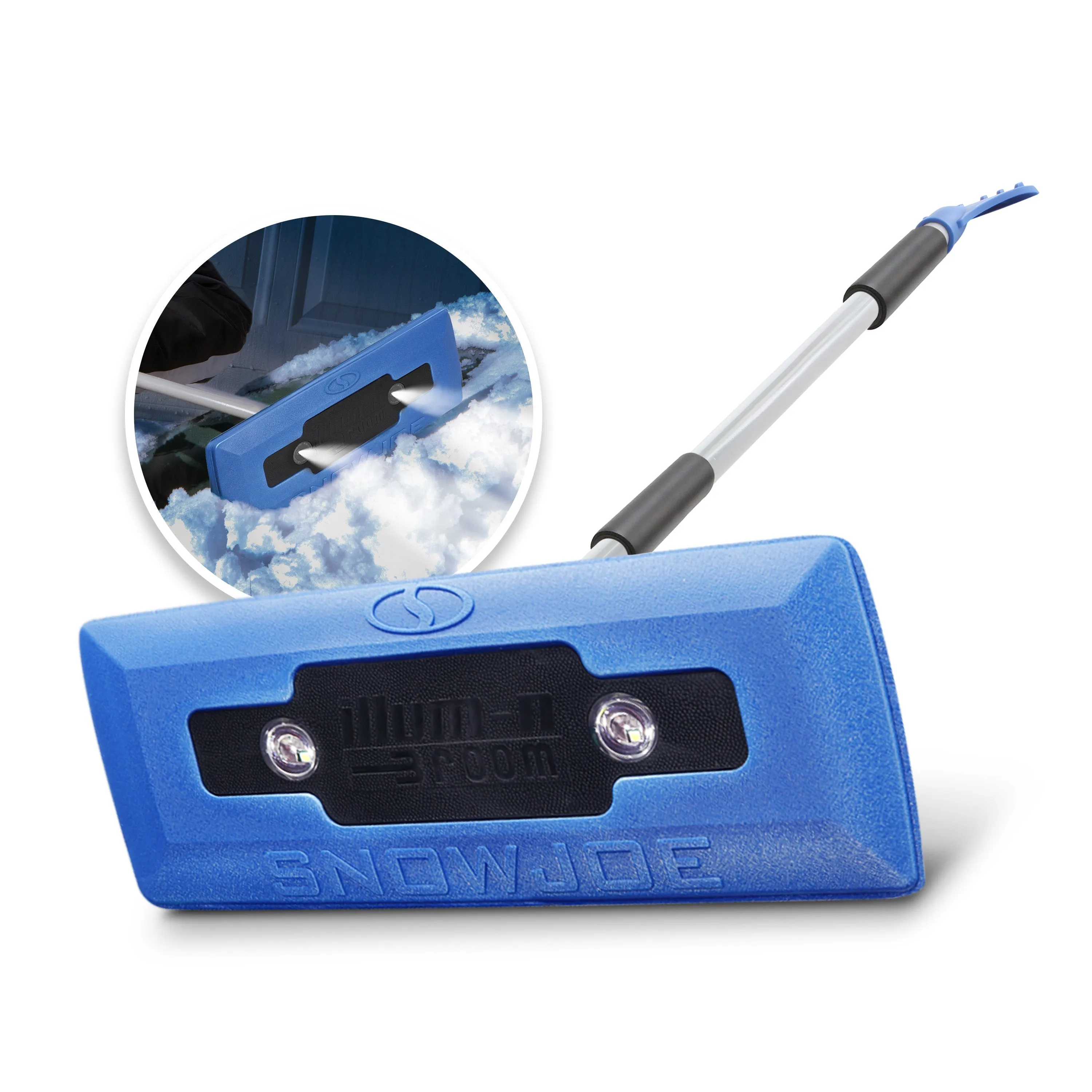 4-In-1 Telescoping Snow Broom   Ice Scraper | 18-Inch Foam Head | Headlights (Blue)