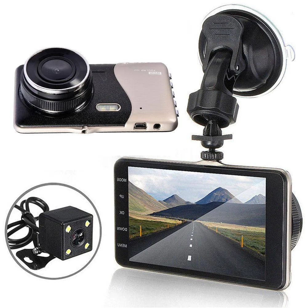 4 Inch LCD Screen 170 Degree Dash Cam Dual Lens HD 1080P Camera Car DVR Vehicle Video Recorder G-Sensor Parking Monitor