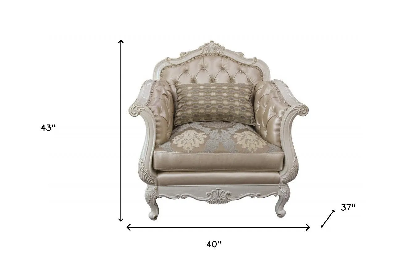 40 Rose Gold Faux Leather And Pearl White Arm Chair