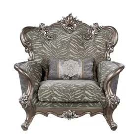 47 Gray Fabric And Antique Bronze Floral Tufted Wingback Chair