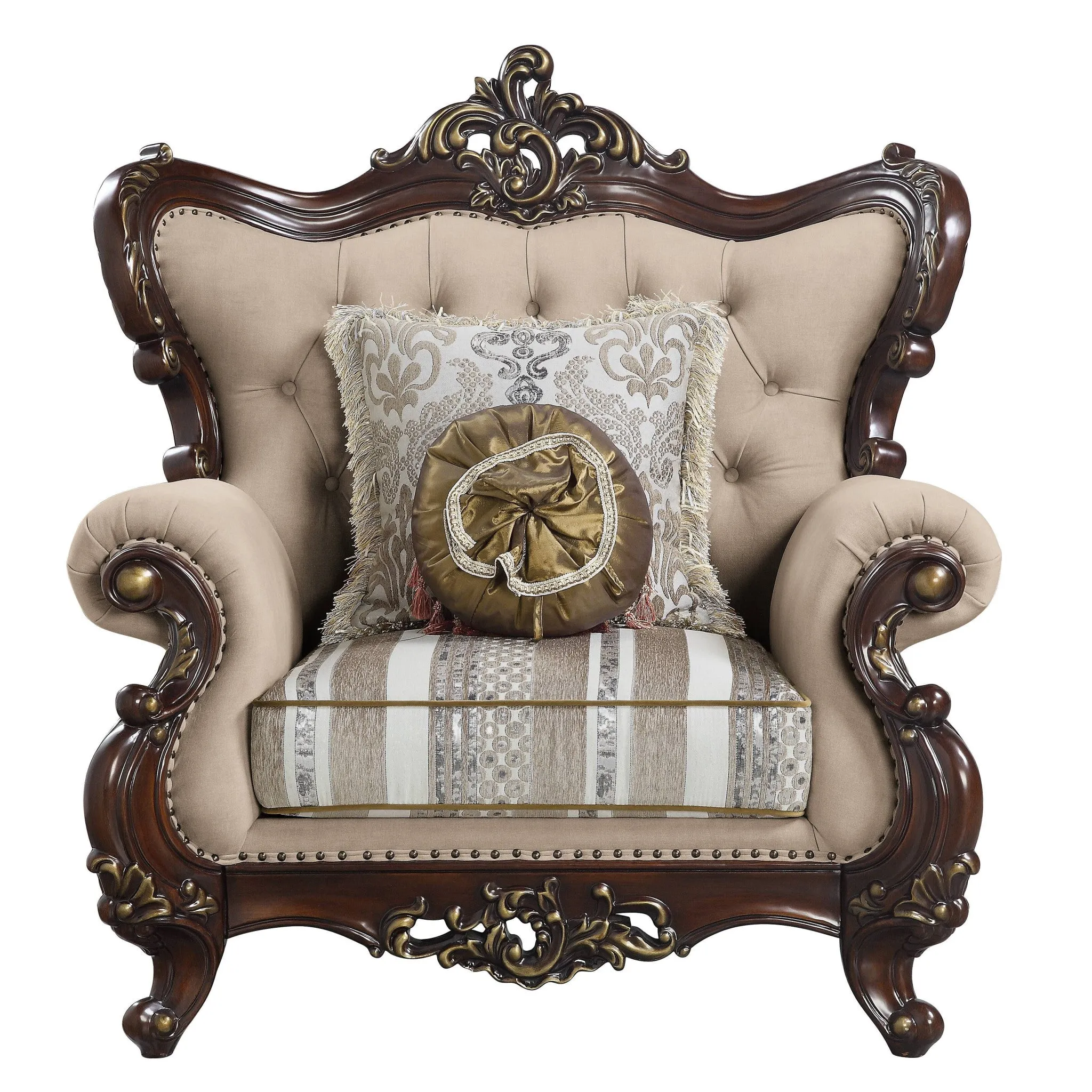 Elegant 48 Light Brown Linen Armchair with Cherry Floral Pattern