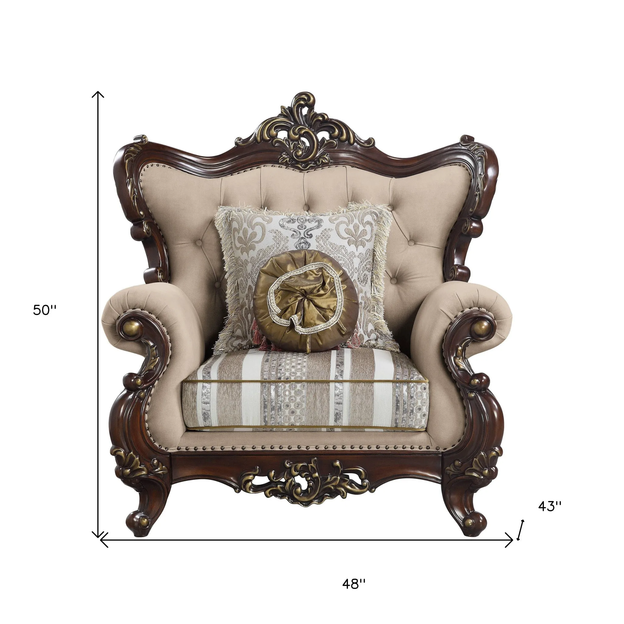 Elegant 48 Light Brown Linen Armchair with Cherry Floral Pattern