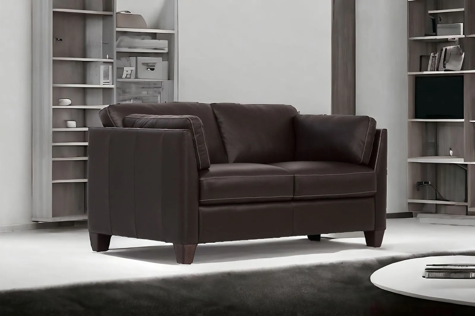 59 Chocolate And Brown Leather Loveseat