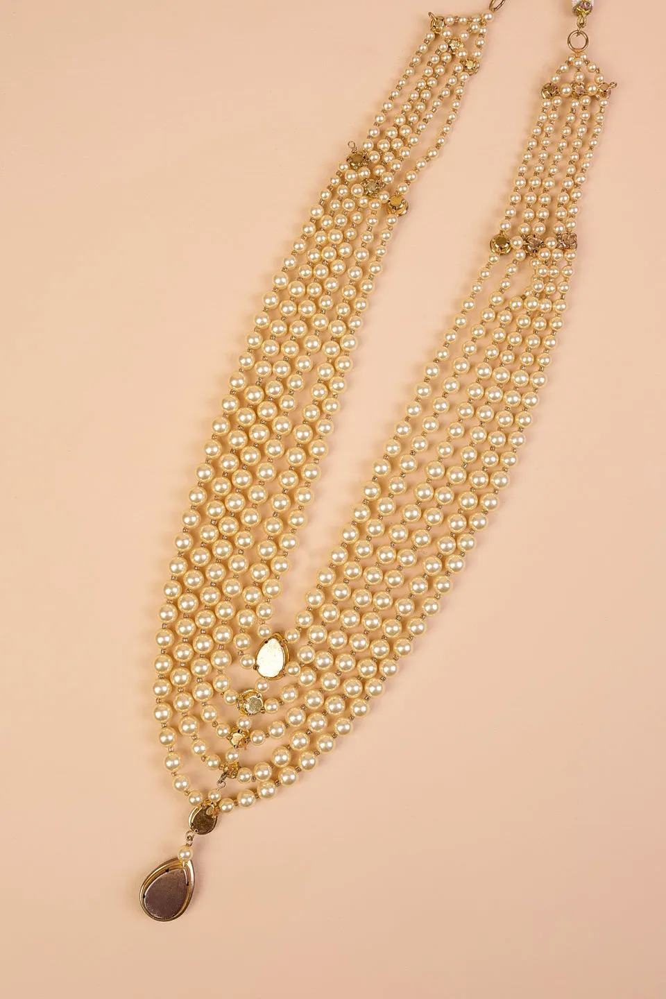 6 Layered Gold Beads Mala With Centre Drop Crystal