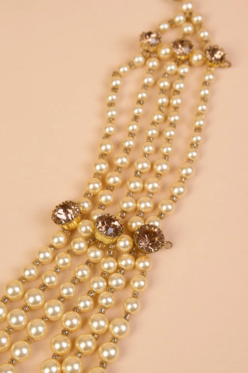 6 Layered Gold Beads Mala With Centre Drop Crystal