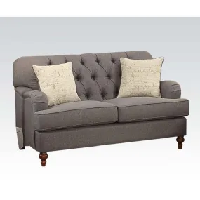 61 Dark Gray And Brown Linen Curved Loveseat and Toss Pillows