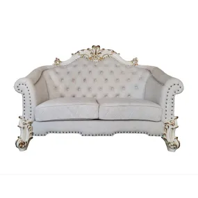 66 Two Tone Ivory And Pearl Velvet Loveseat and Toss Pillows