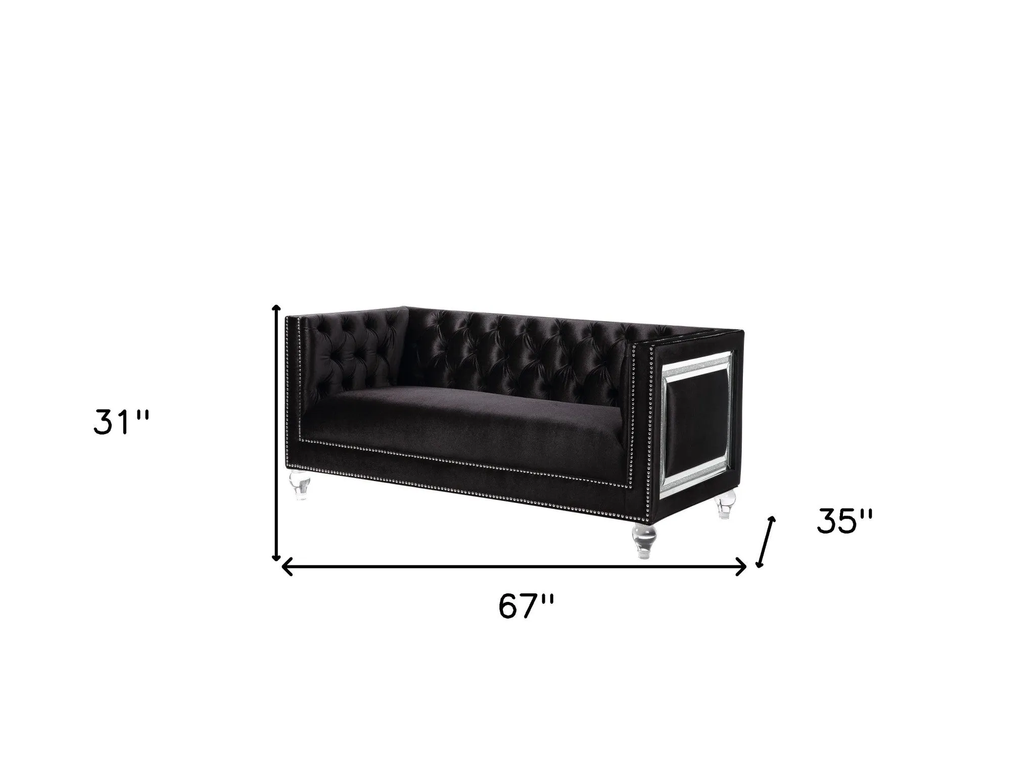 67 Black And Silver Velvet Loveseat and Toss Pillows