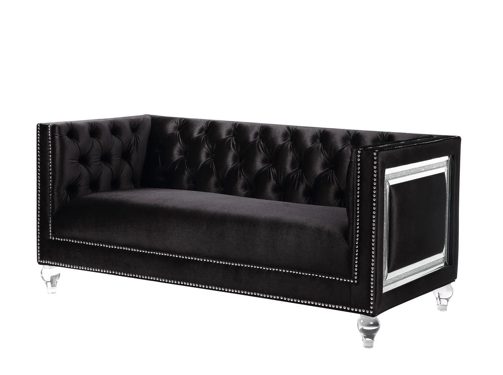 67 Black And Silver Velvet Loveseat and Toss Pillows