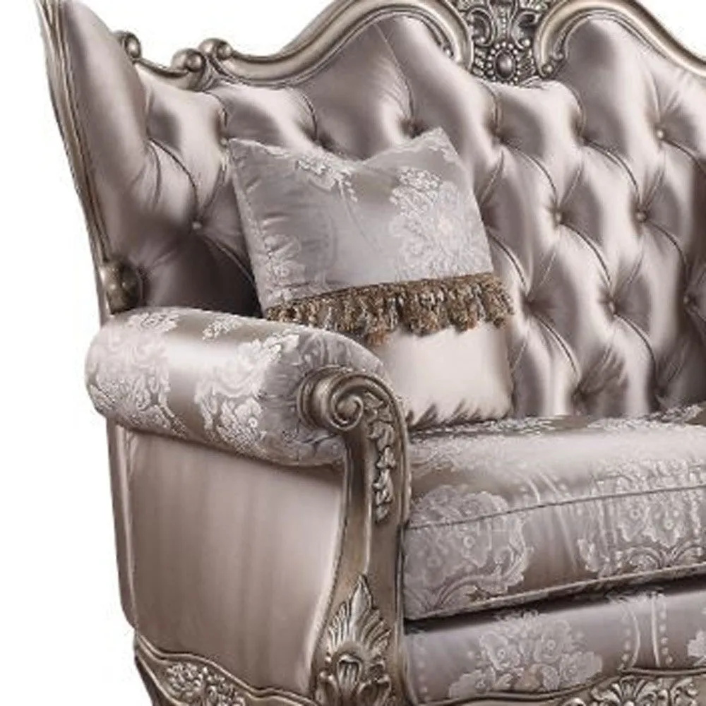 68 Pink And Platinum Silk Blend Loveseat and Toss Pillows