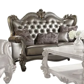 70 Silver And Platinum Faux Leather Loveseat and Toss Pillows