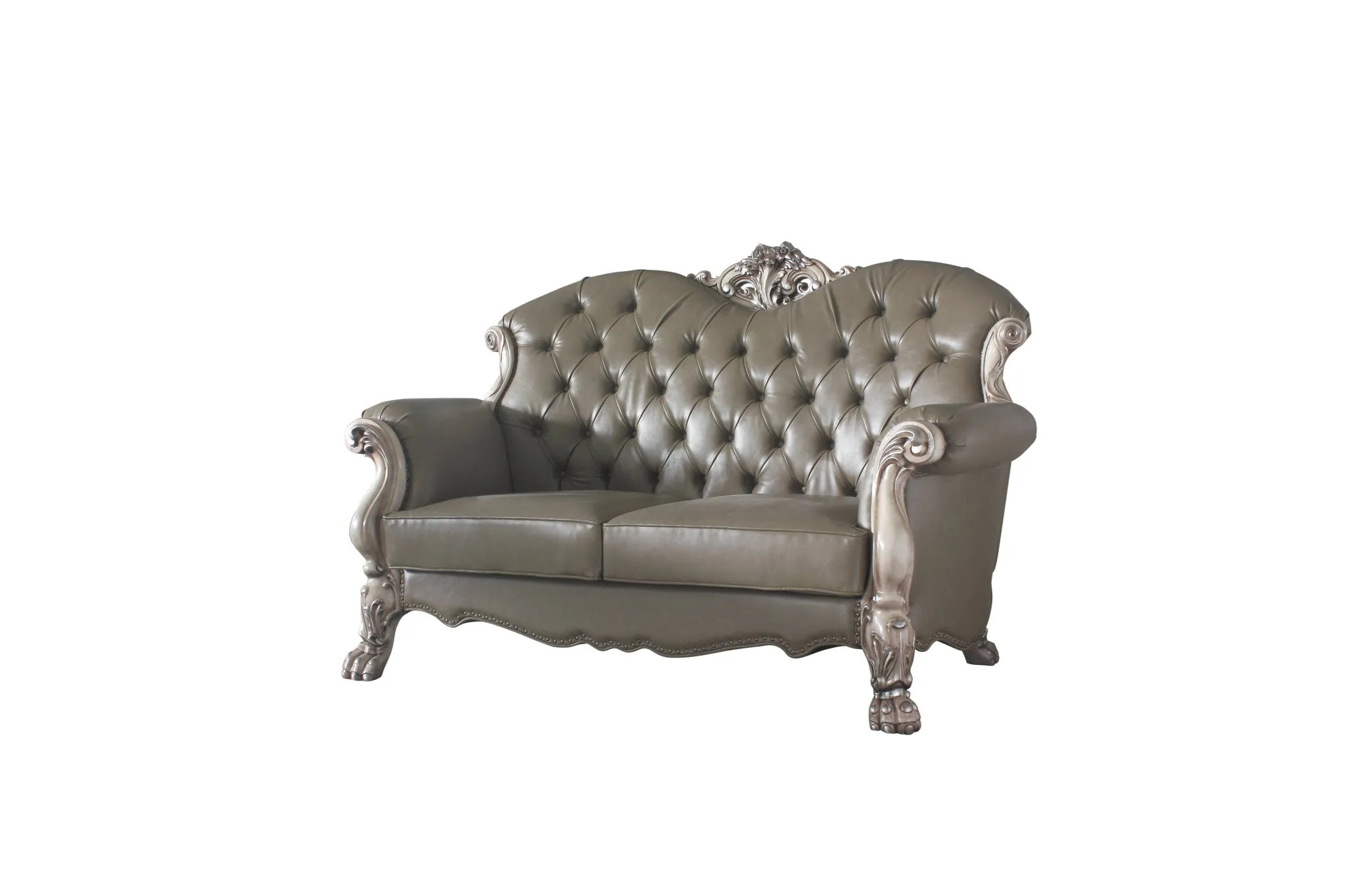 71 Patina And Bone Faux Leather Loveseat and Toss Pillows