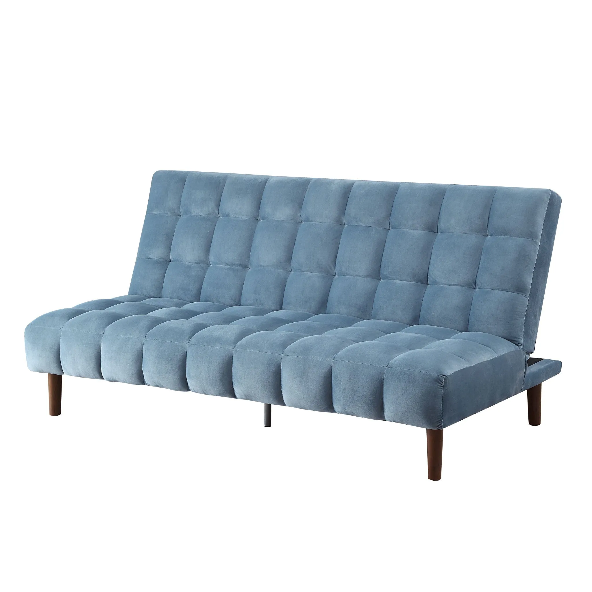 76 Teal Velvet And Wood Brown Sleeper Sofa