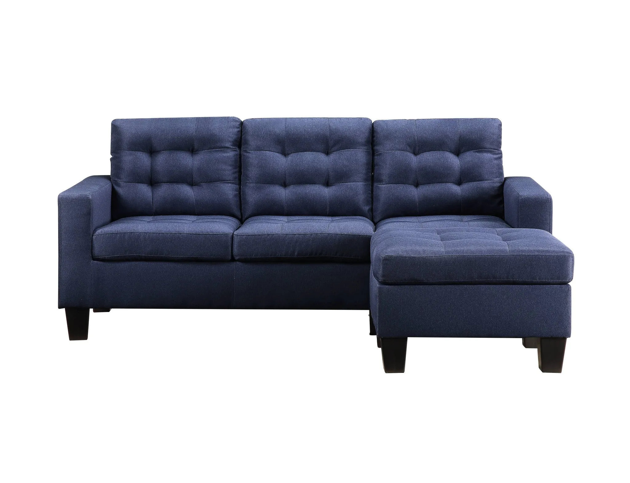 81 Blue Linen And Black Sofa