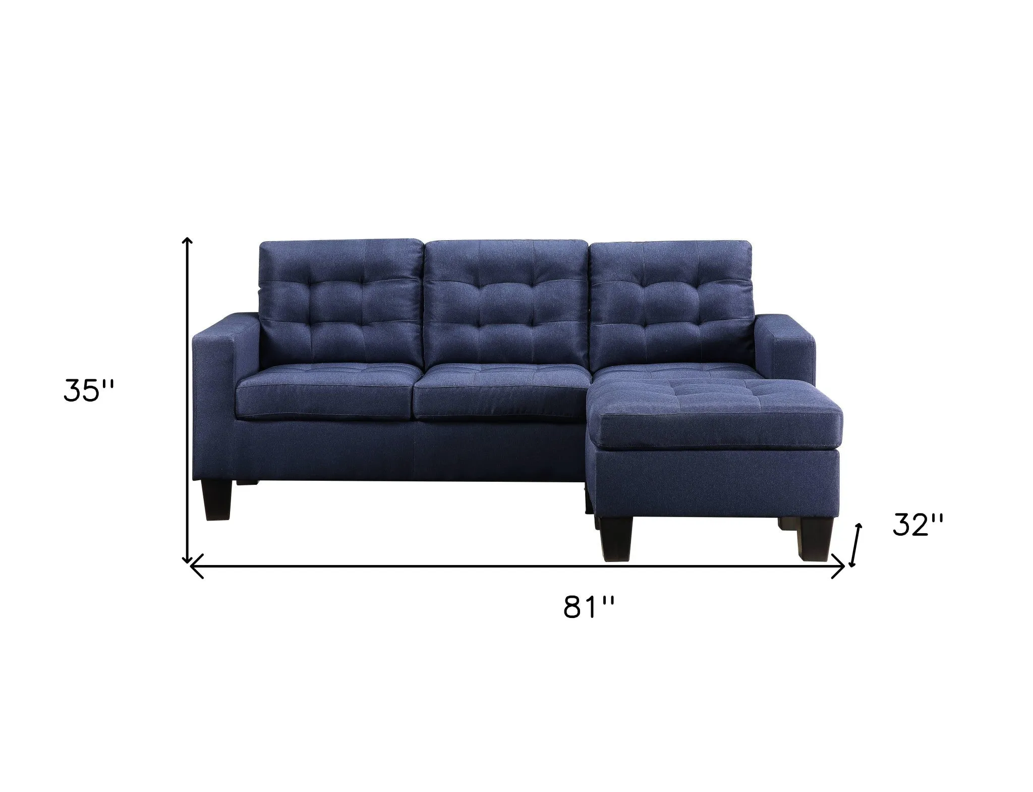 81 Blue Linen And Black Sofa