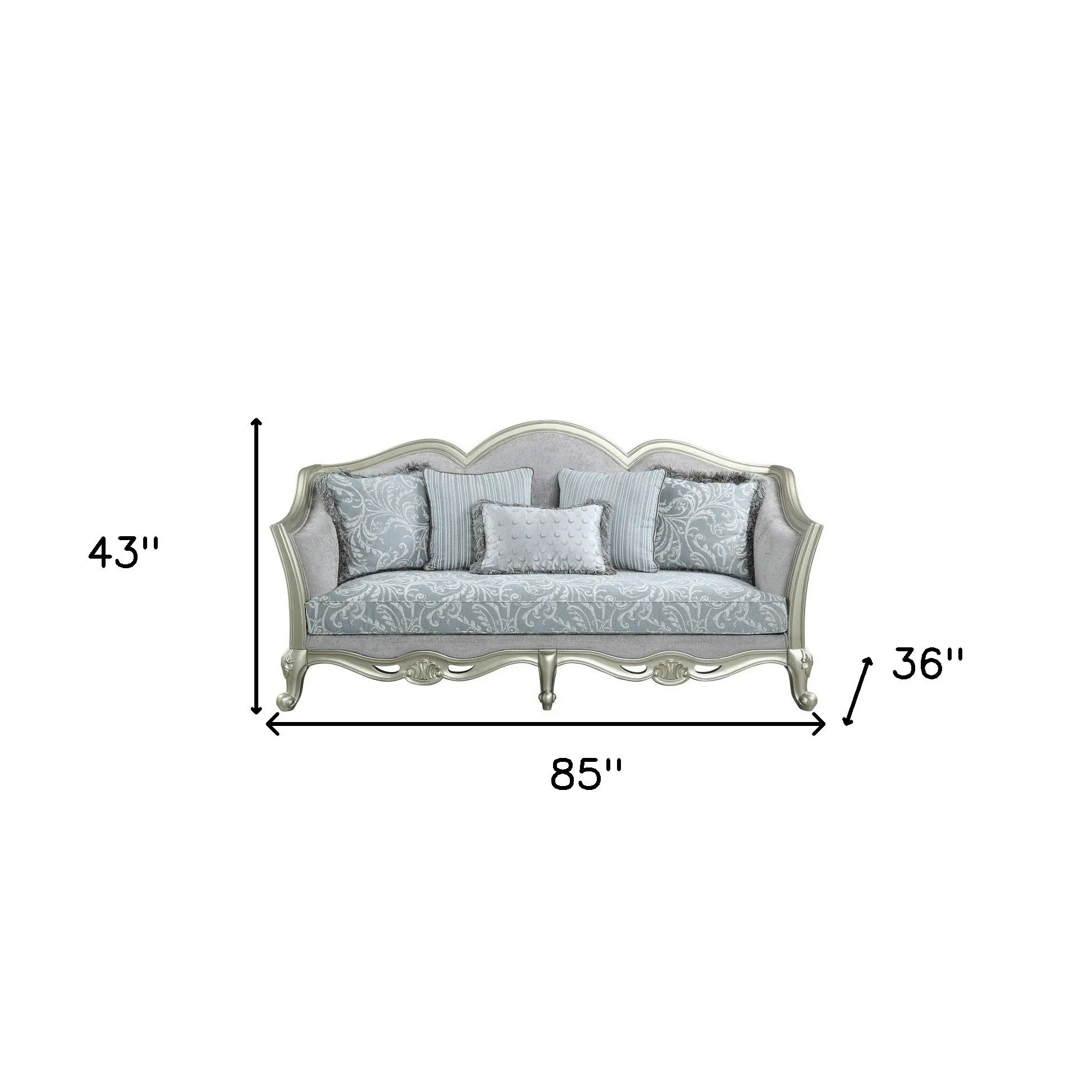 85 Light Gray And Champagne Linen Sofa And Toss Pillows