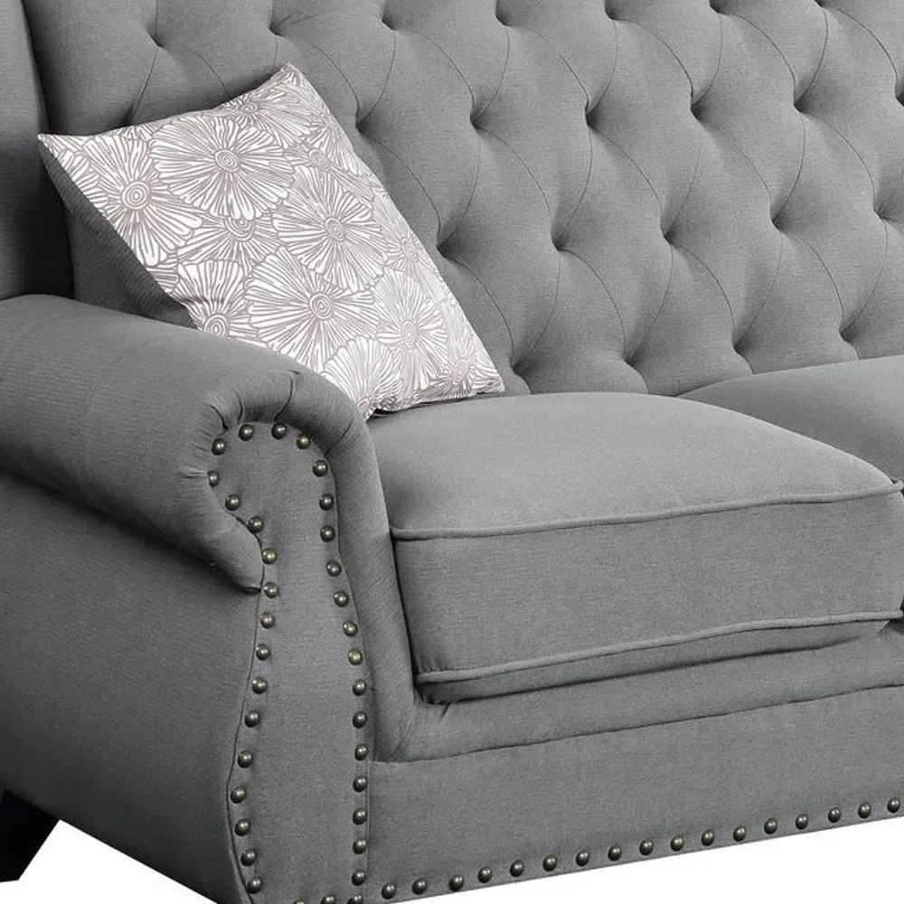 86 Gray And Black Sofa With Two Toss Pillows