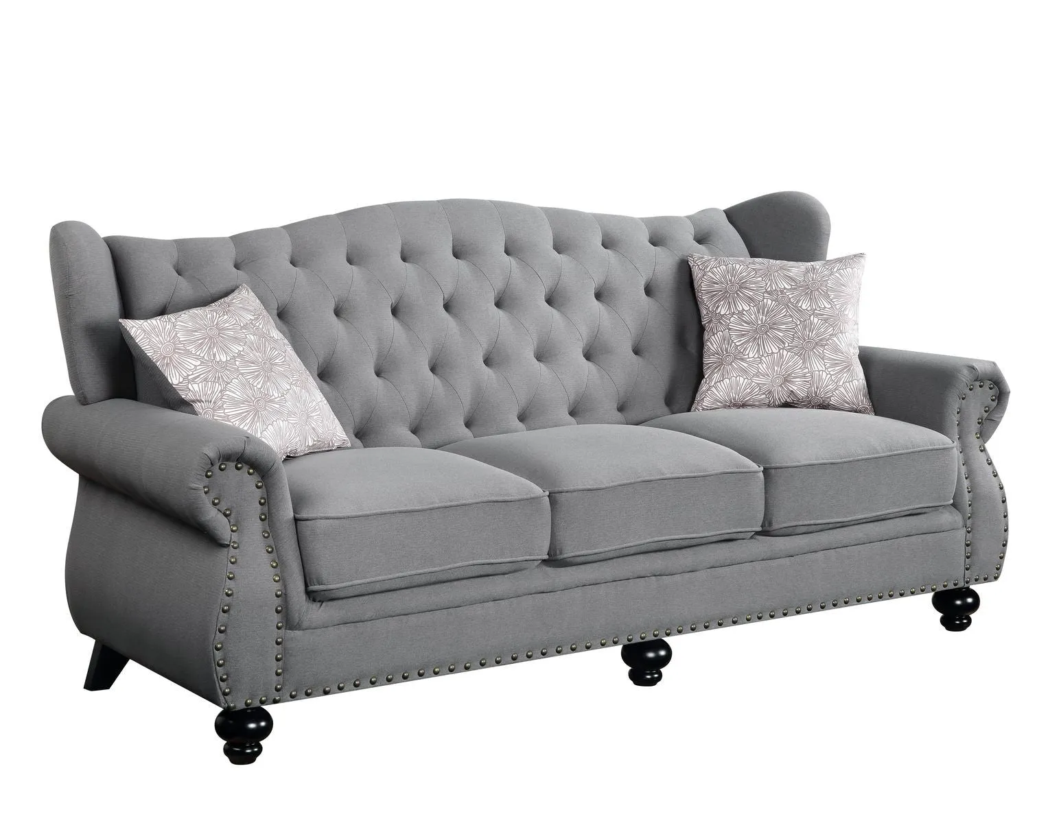 86 Gray And Black Sofa With Two Toss Pillows