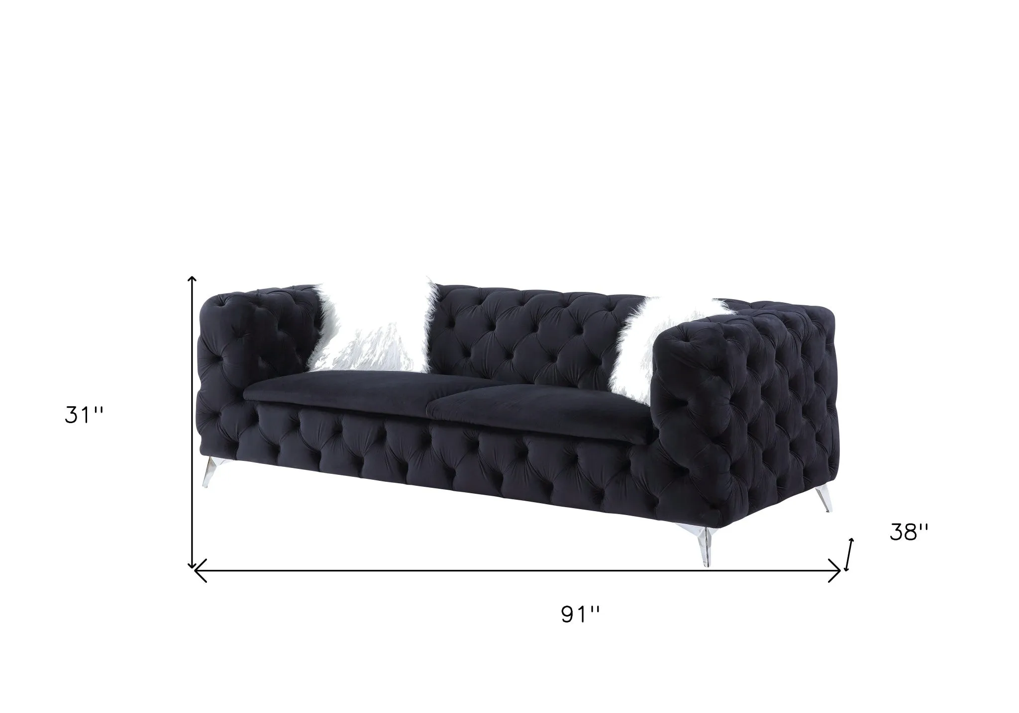 91 Black And Silver Velvet Sofa And Toss Pillows