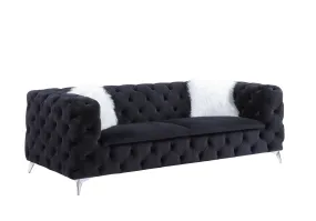 91 Black And Silver Velvet Sofa And Toss Pillows