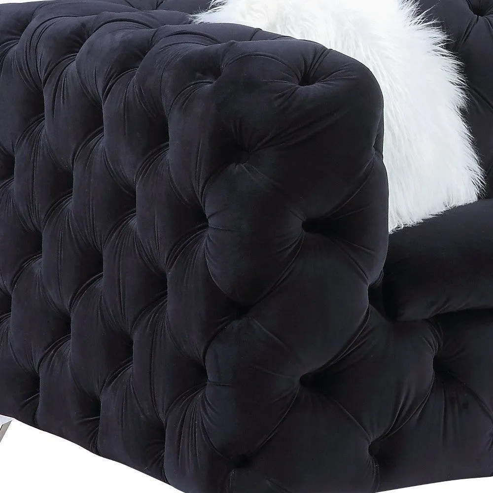 91 Black And Silver Velvet Sofa And Toss Pillows