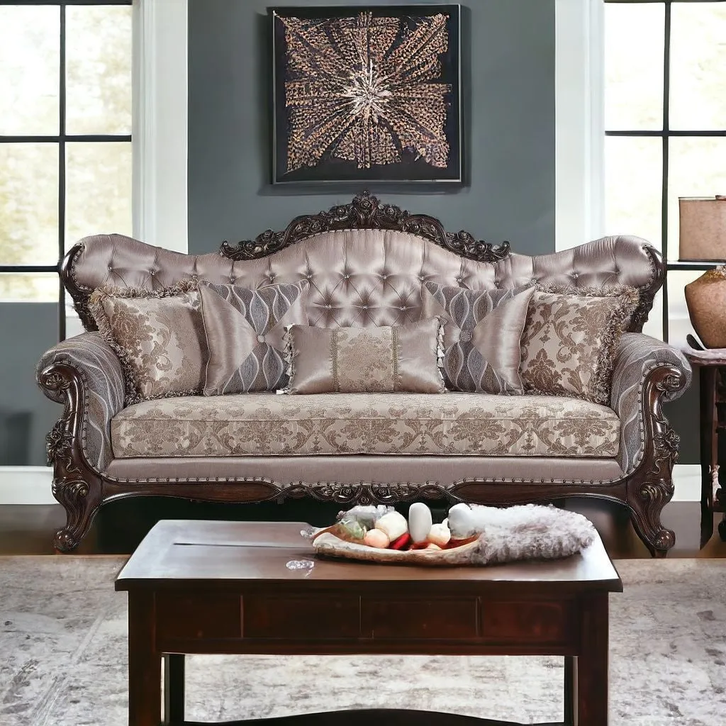 92 Champagne Imitation silk Sofa With Five Toss Pillows