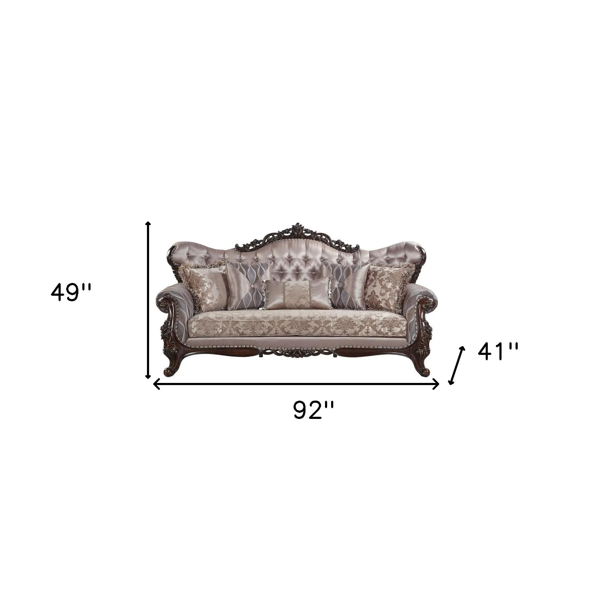 92 Champagne Imitation silk Sofa With Five Toss Pillows