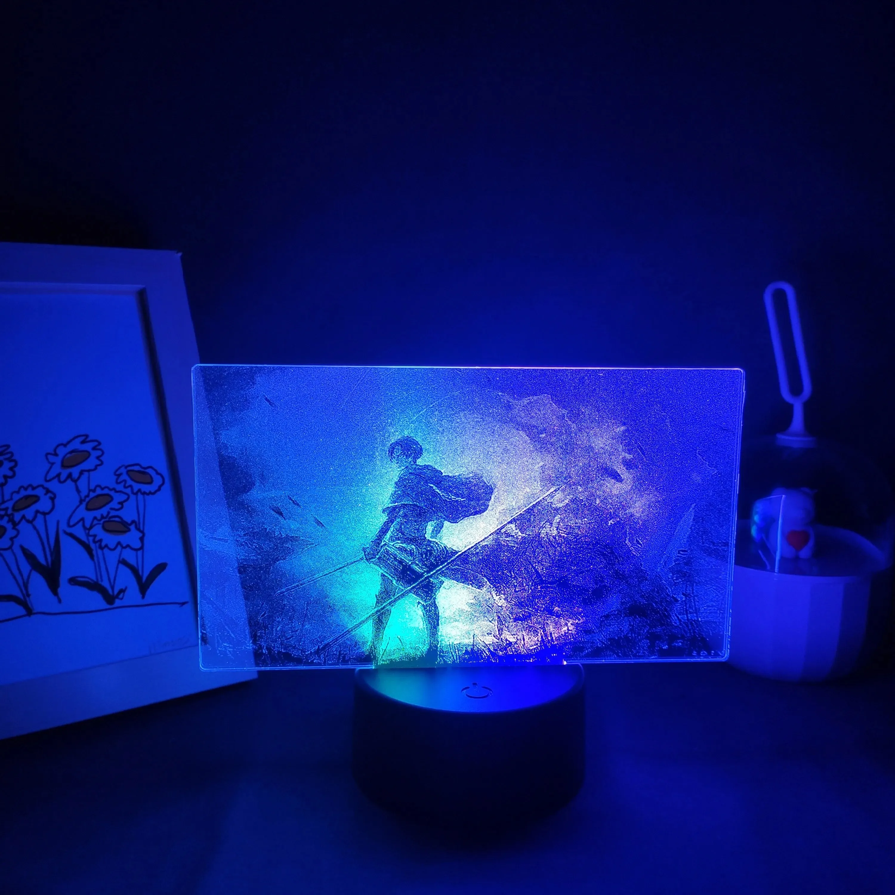 Attack on Titan Anime Figure Levi Ackerman 3D LED Picture Two Tone Lamp RGB USB Battery Night Lights Table Desk Decoration