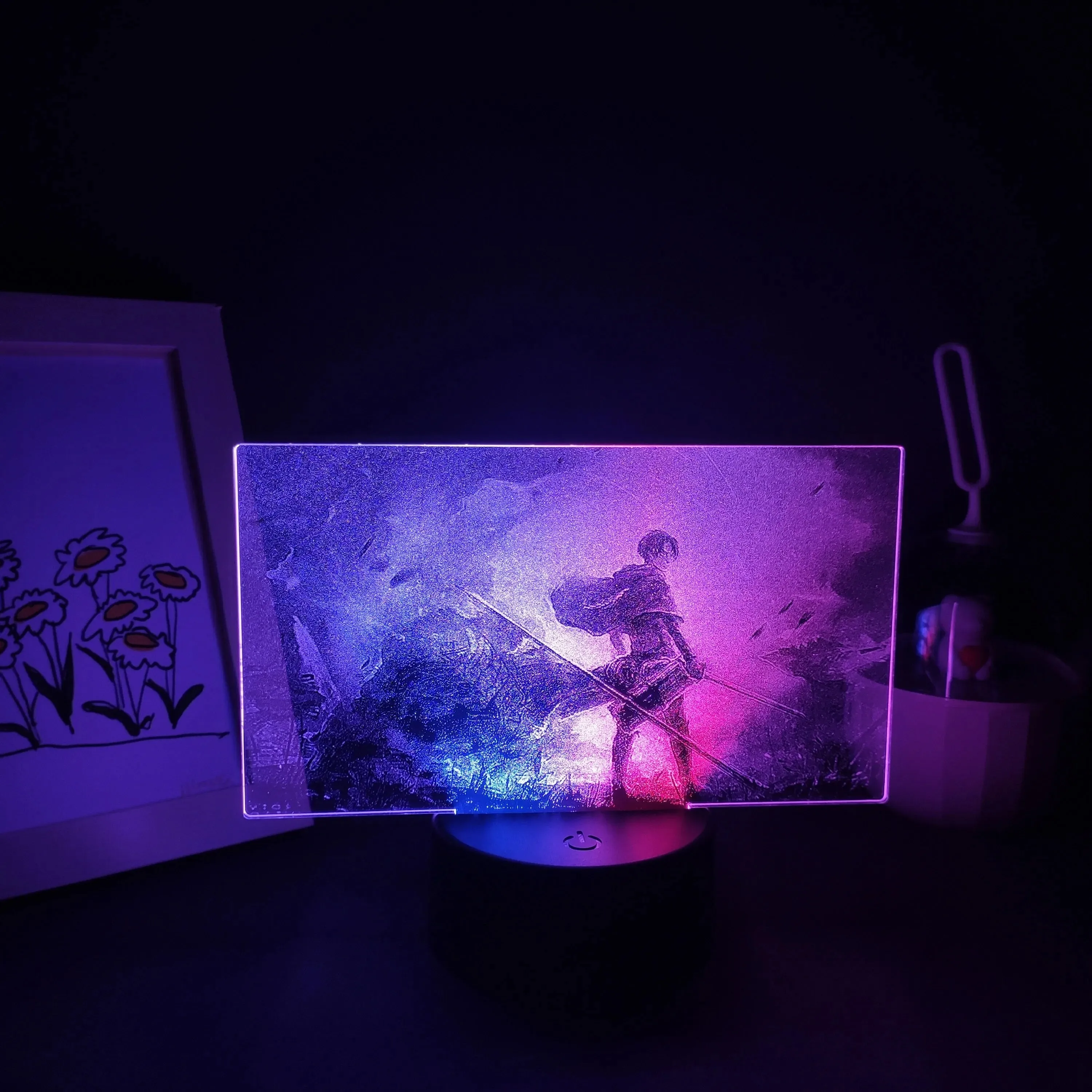 Attack on Titan Anime Figure Levi Ackerman 3D LED Picture Two Tone Lamp RGB USB Battery Night Lights Table Desk Decoration