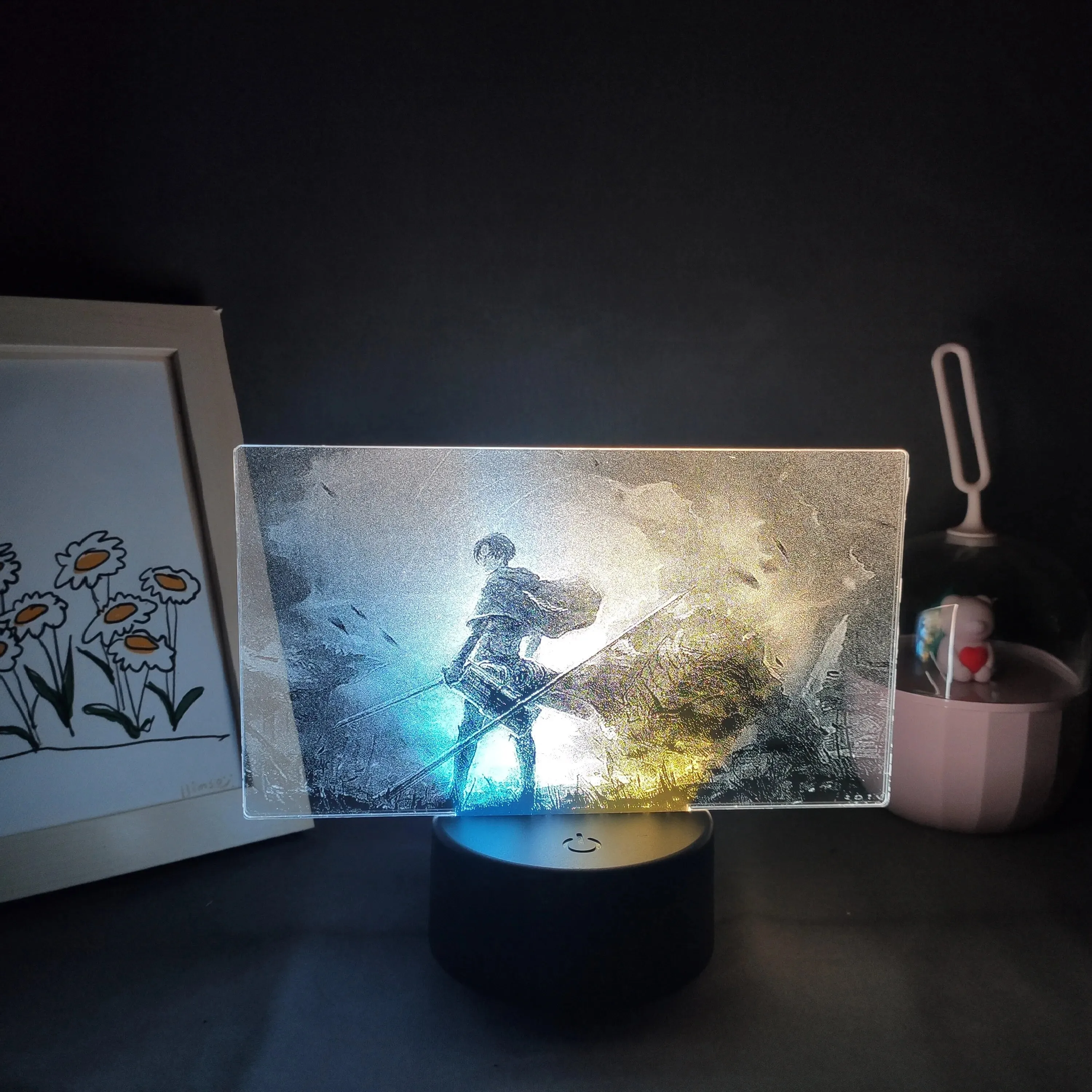 Attack on Titan Anime Figure Levi Ackerman 3D LED Picture Two Tone Lamp RGB USB Battery Night Lights Table Desk Decoration