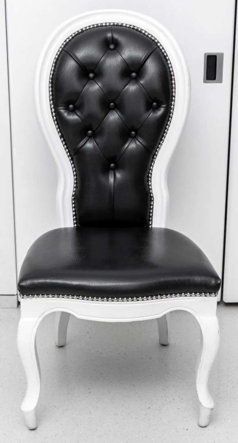 Baroque Revival Black & White Side Chairs, Pair